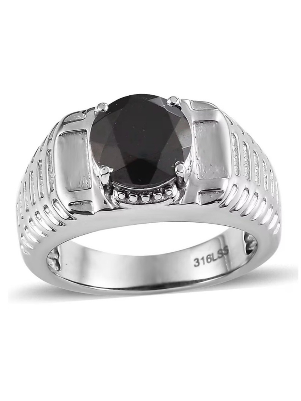 NWOT Thai Black Spinel Solitaire Men's Ring in Stainless Steel  Size 12